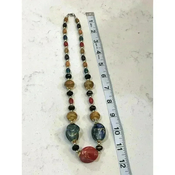 Vintage Unique Chunky‎ Beaded Necklace Multicolored Marbled Beads Grandmacore - Picture 2 of 15